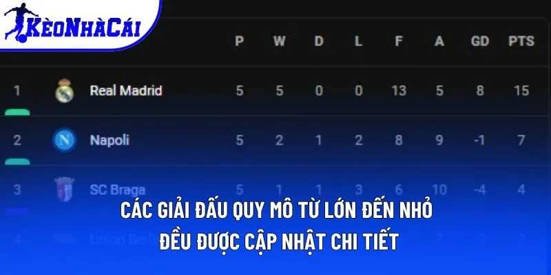 Các giải đấu quy mô từ lớn đến nhỏ đều được cập nhật chi tiết